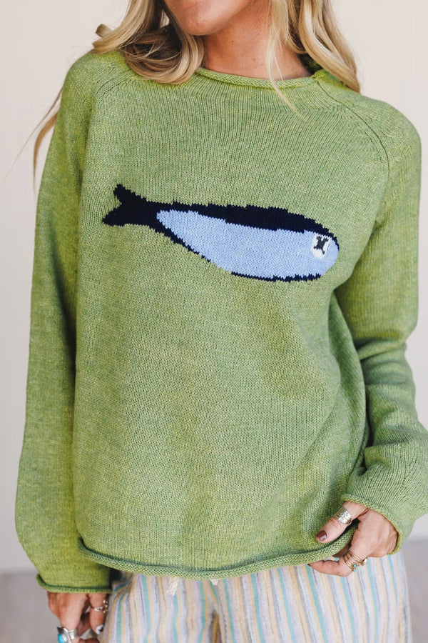 Fish Knit Oversized Round Neck Sweater