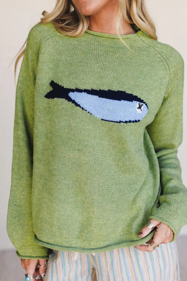 Fish Knit Oversized Round Neck Sweater