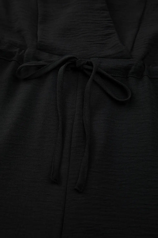 Black solid spaghetti strap wide leg high waist
