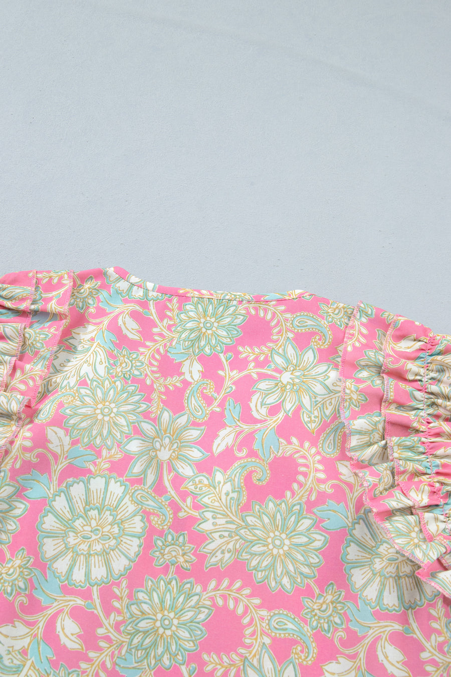Floral Tie V-Neck Puff Sleeve Blouse Women UK