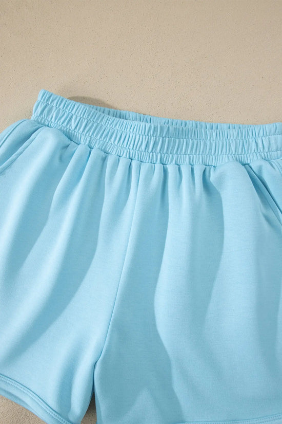 Exposed seam mock neck oversized tee shorts two piece set pockets outfit sets