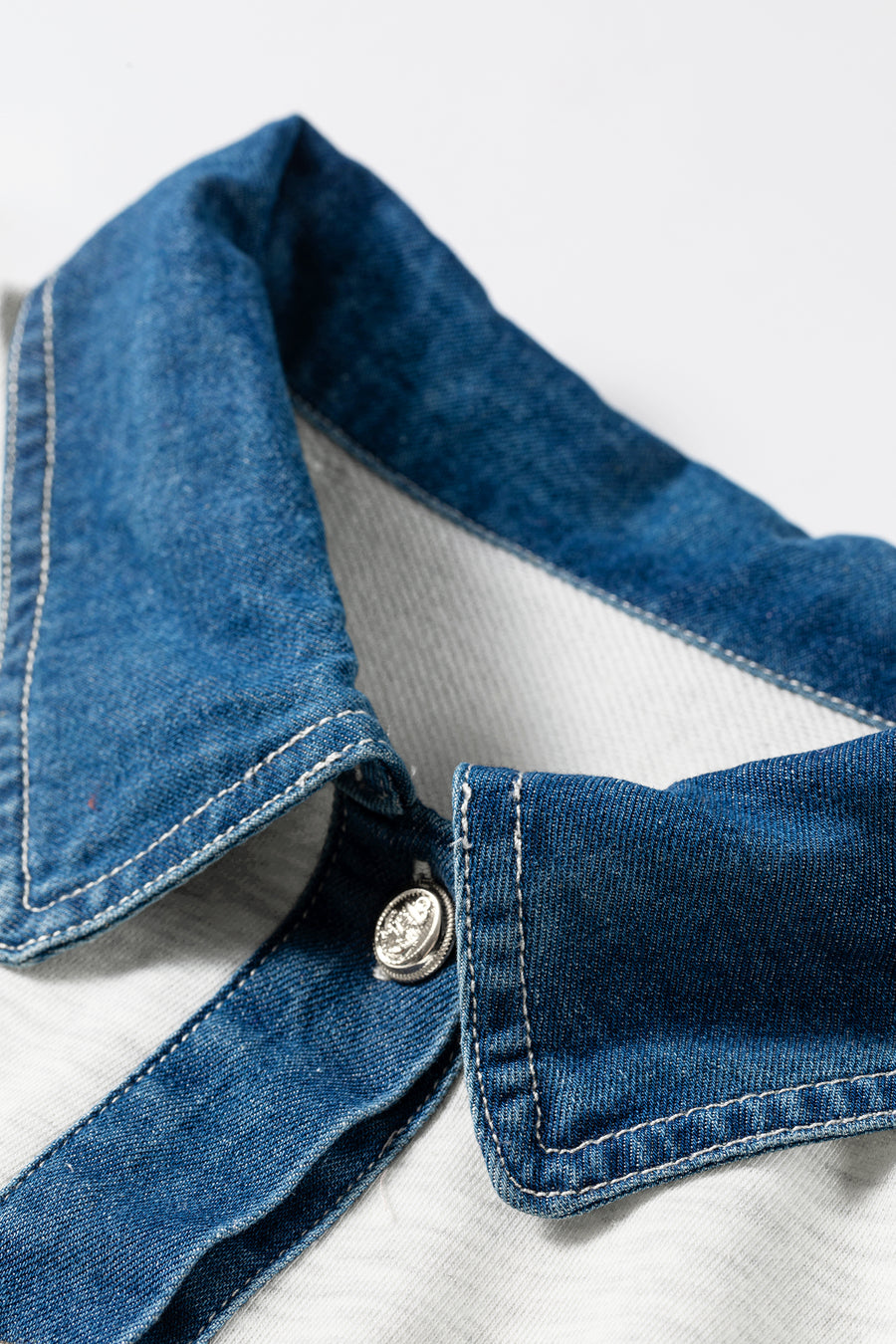 Denim Patchwork Polo Collar Elastic Waist Romper Women UK
