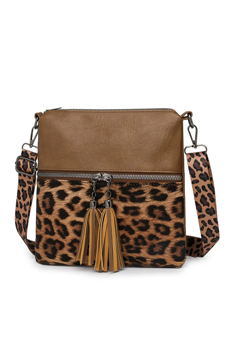 Women's leopard contrast shoulder bag open view interior