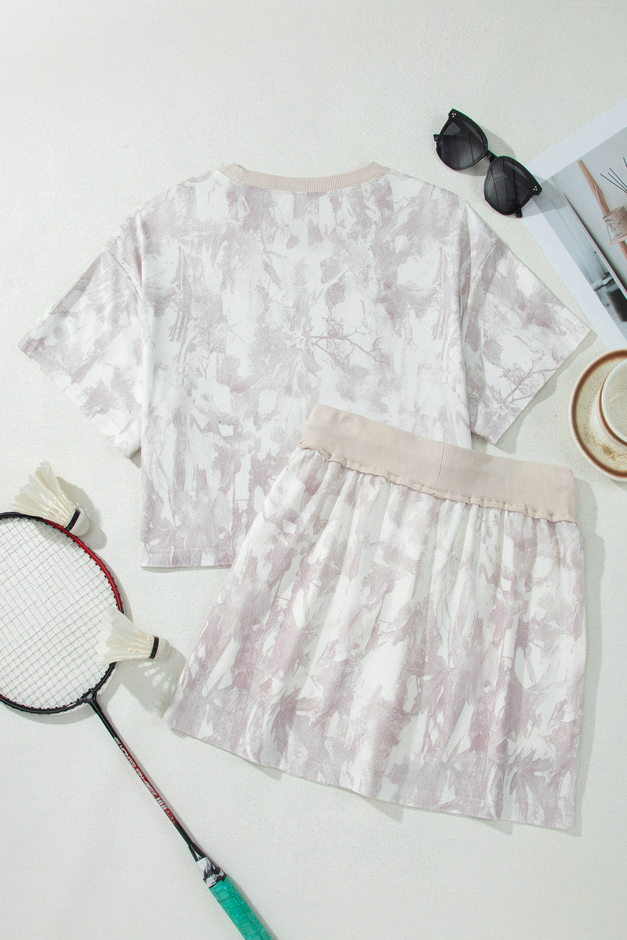 Camo Print Raw Edge Cropped Top & Skirt Set