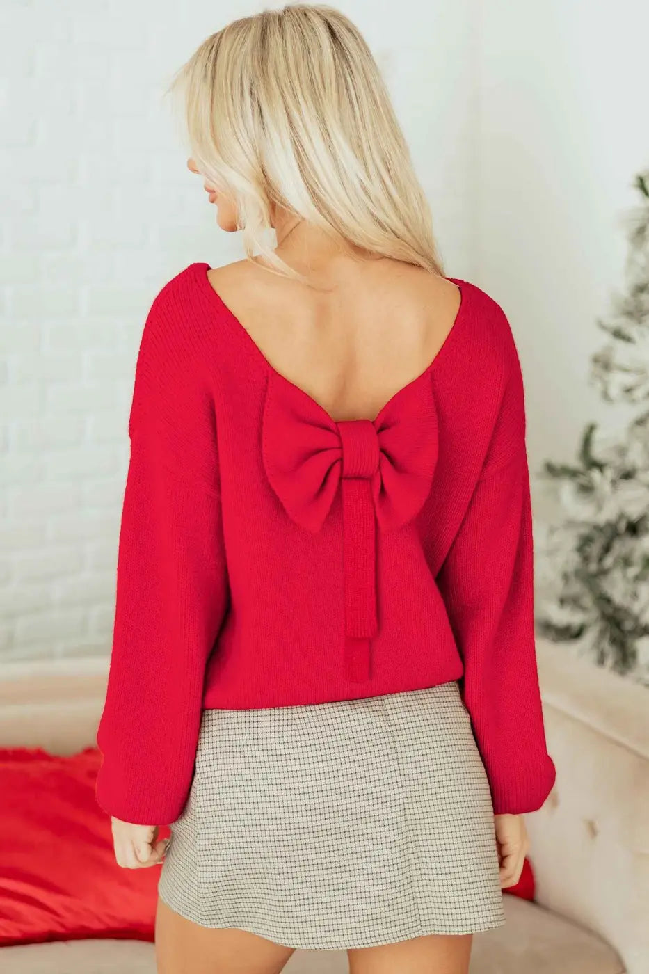Women’s festive bow‑back backless jumper | fashionfitz