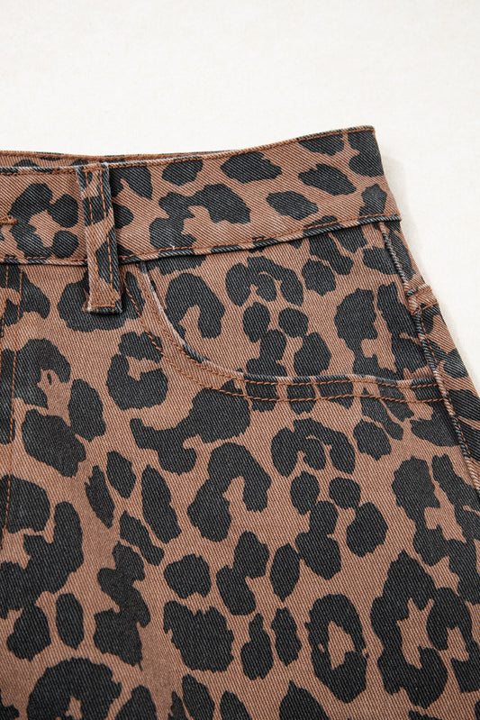 Leopard Denim Midi Skirt