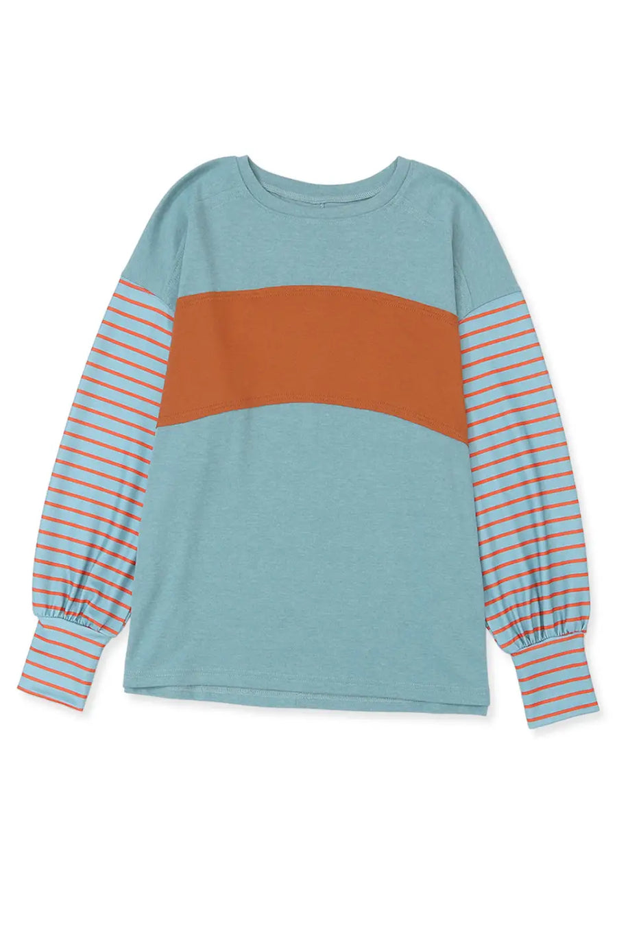 Green colorblock bishop sleeve top - striped casual chic