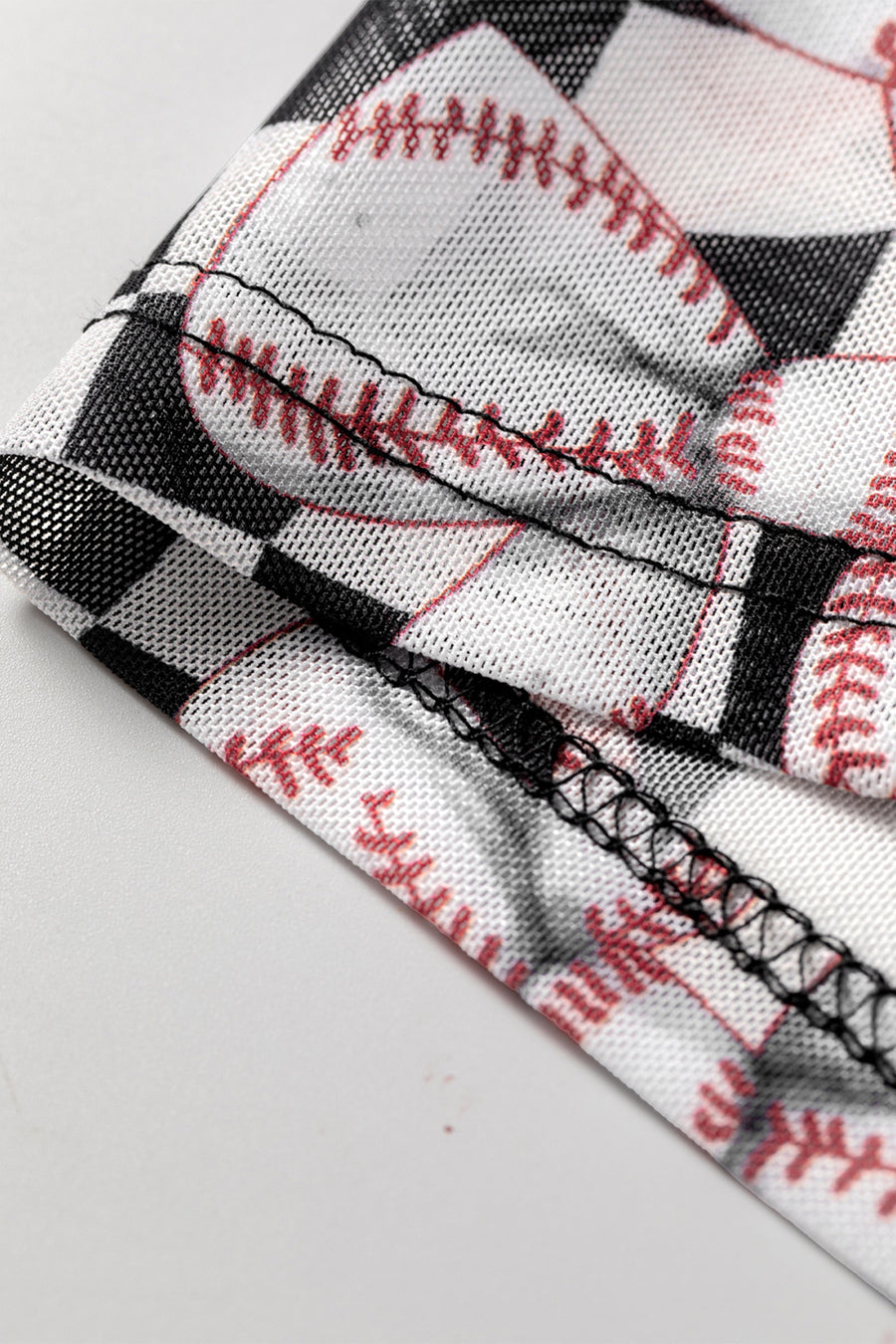 Plaid Baseball Bow Long Sleeve Mesh Top Women UK