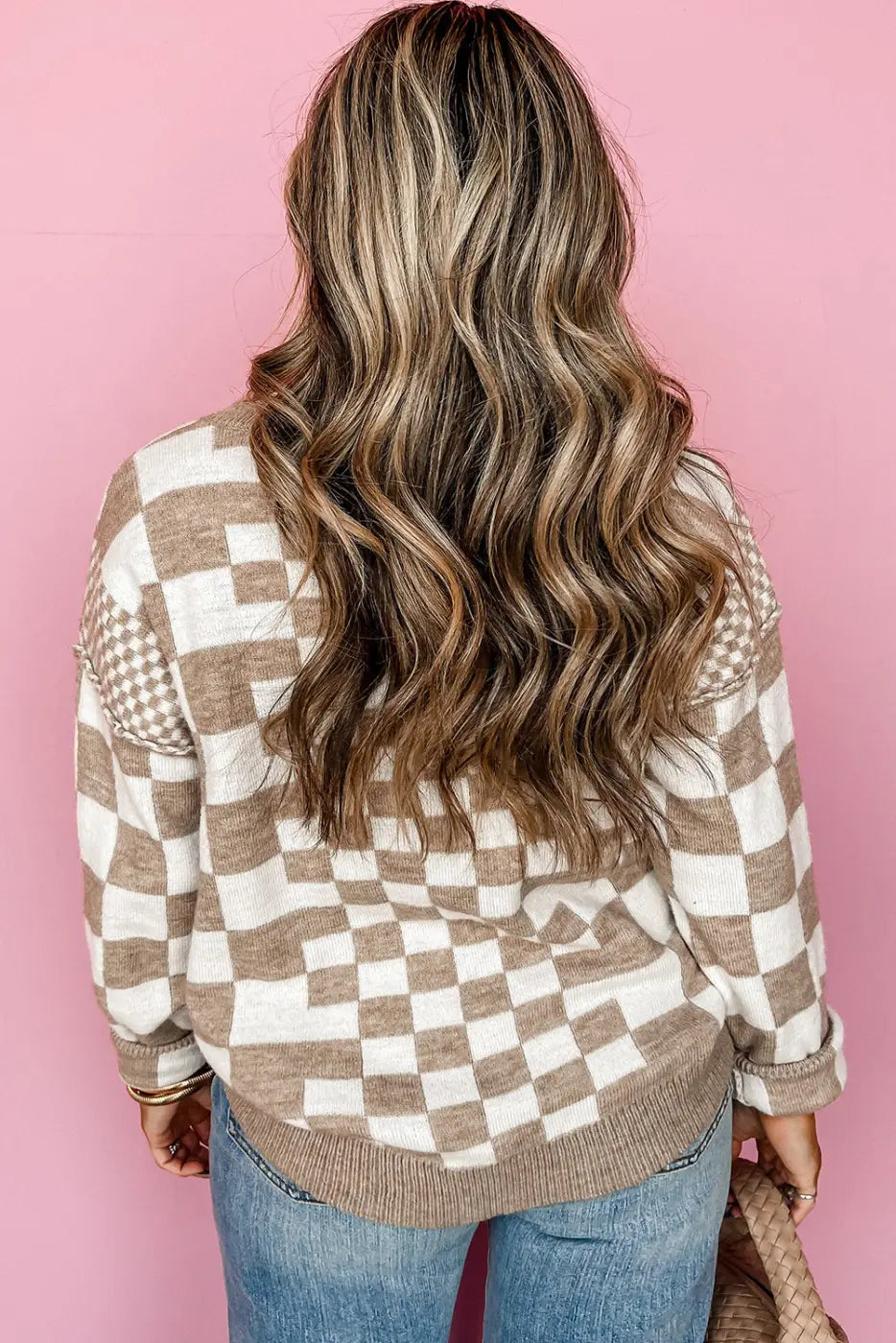 Smoky plaid soft knit jumper sweaters