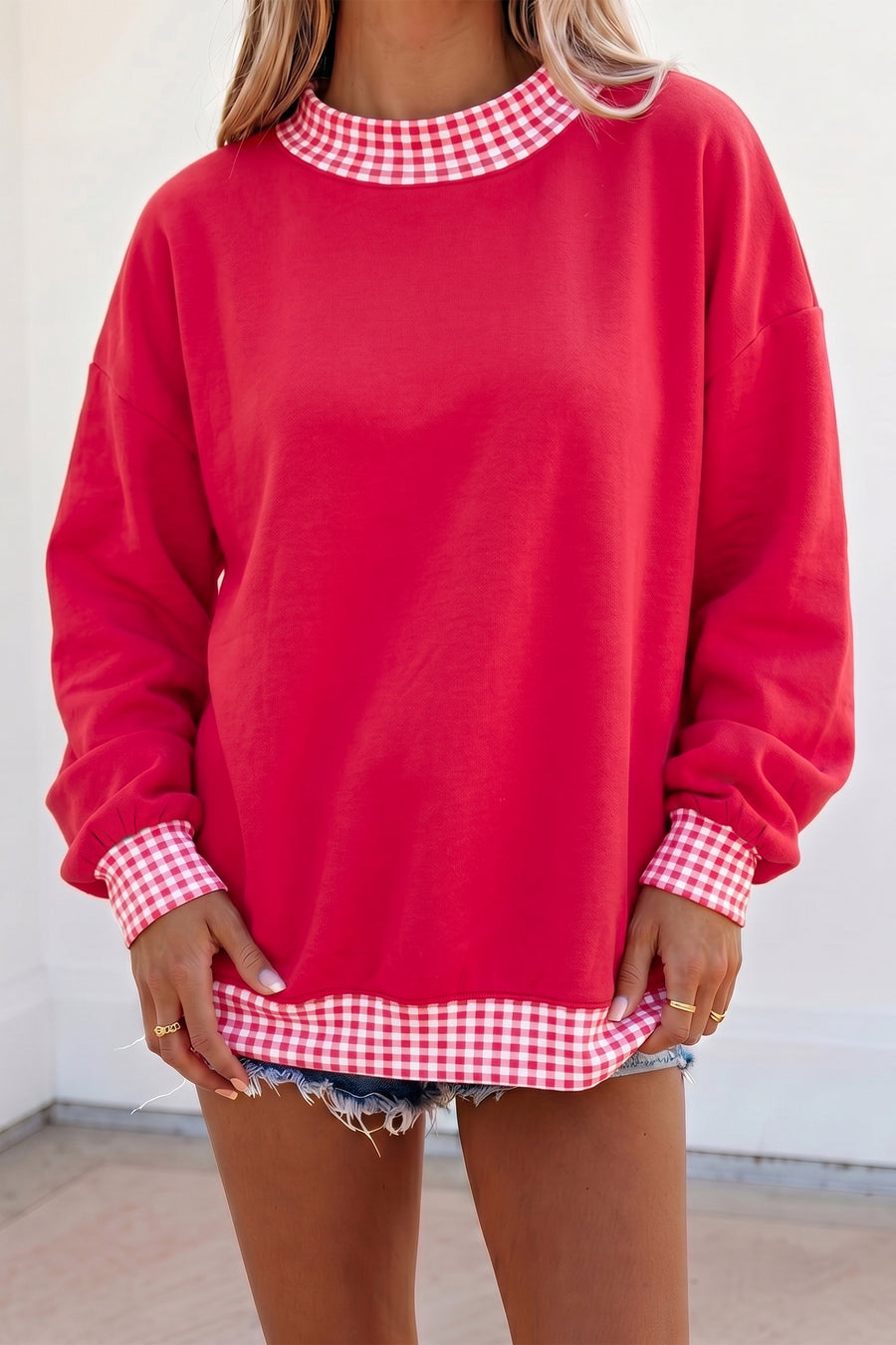 Pink Colorblock Polka Dot Contrast Trim Oversized Sweatshirt Women UK