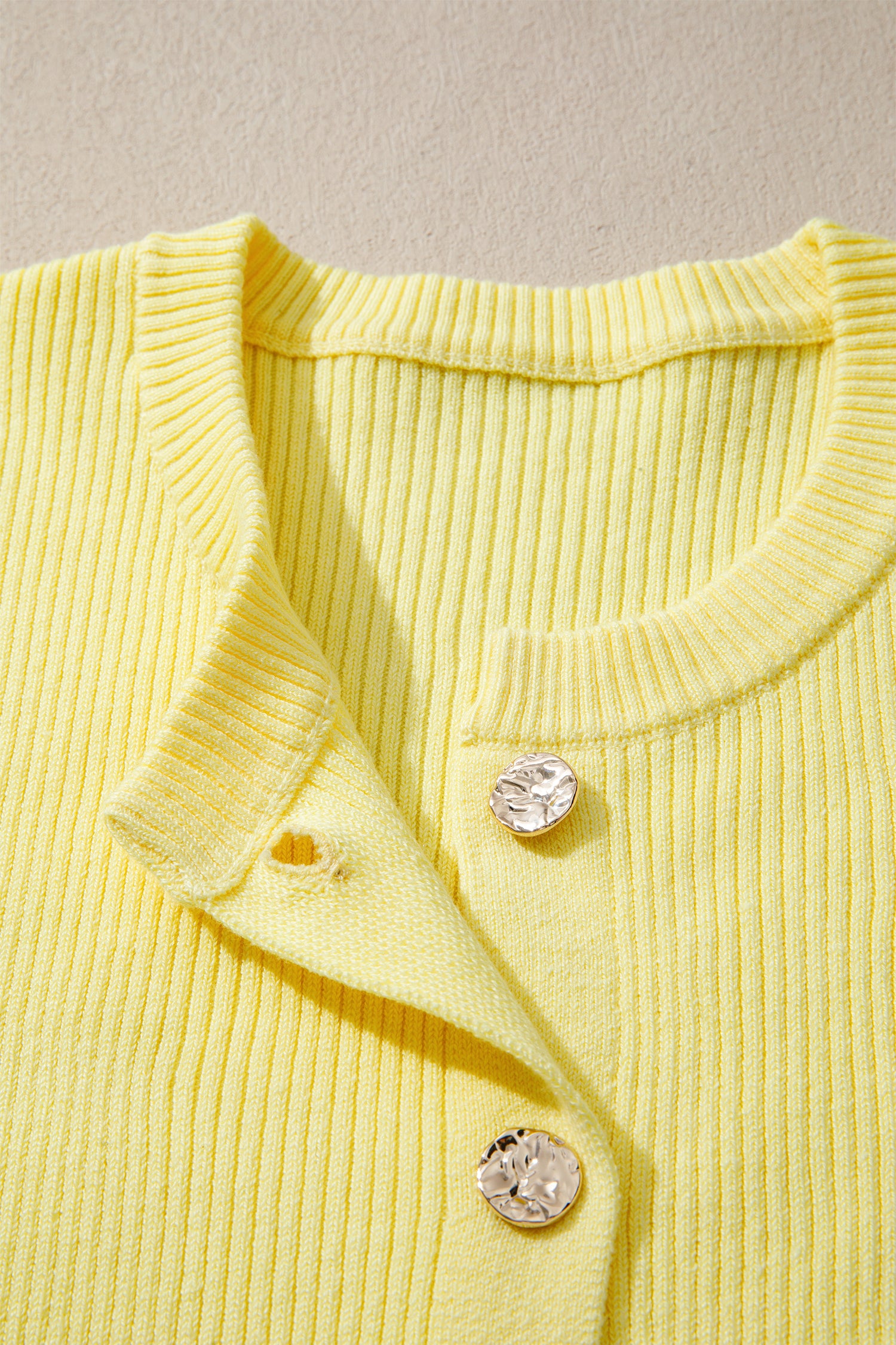 Ribbed Knit Contrast Frilled Short Sleeve Cardigan Women UK
