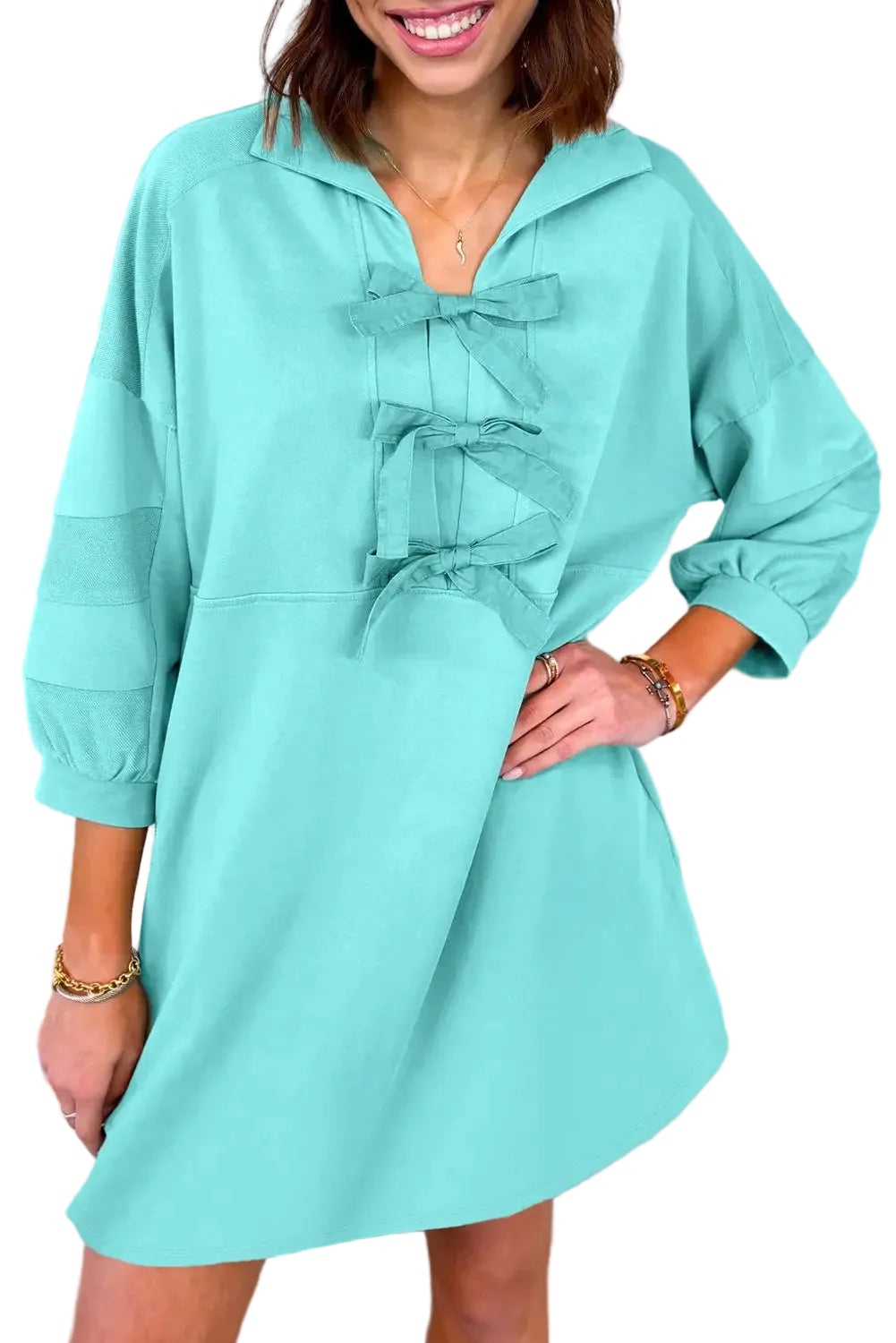 Moonlight jade bow front sleeve shift mini dress