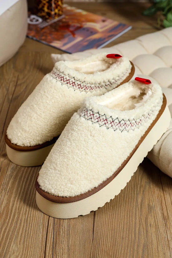 Embroidered sherpa plush winter slippers