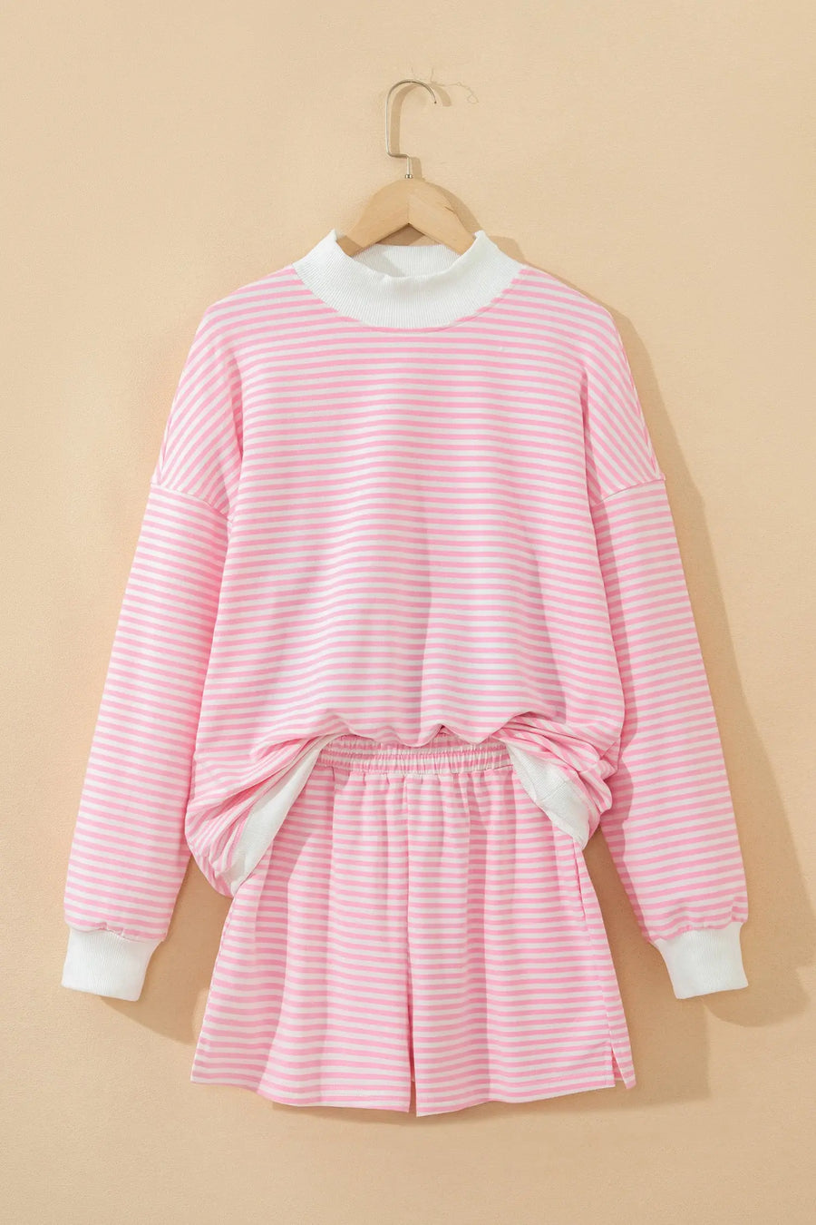 Stripe oversize mock neck sweatshirt & shorts co-ord set outfit sets
