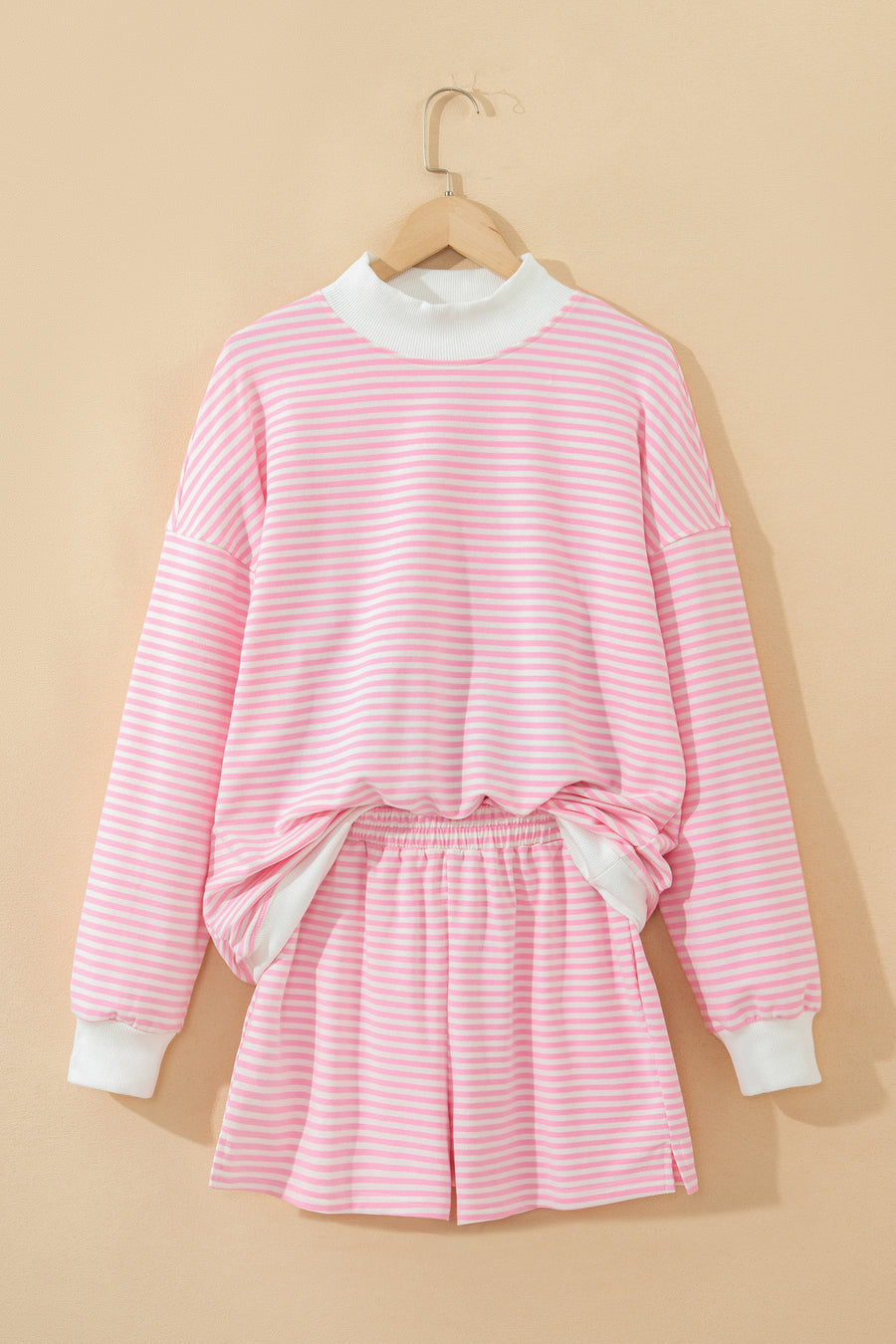 Stripe Oversize Mock Neck Sweatshirt & Shorts Co-Ord Set
