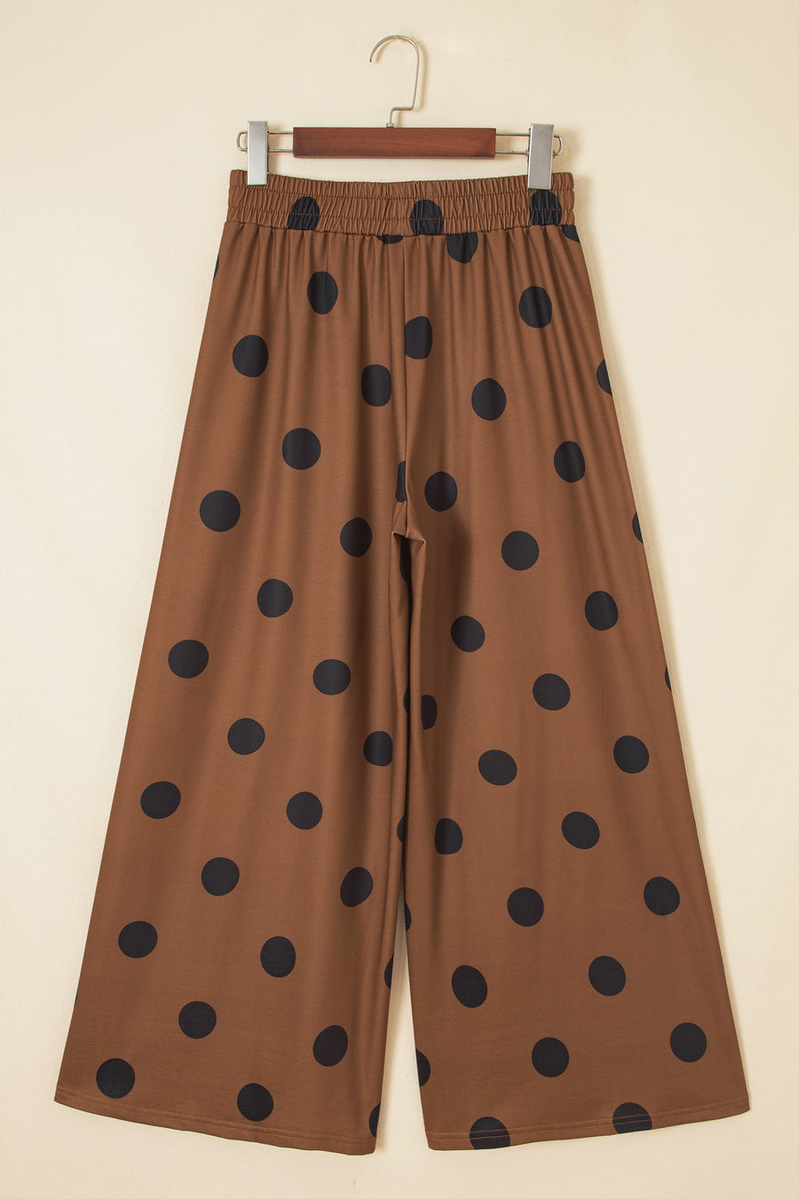 Brown Polka Dot Wide Leg Elastic Waist Casual Pants Women UK