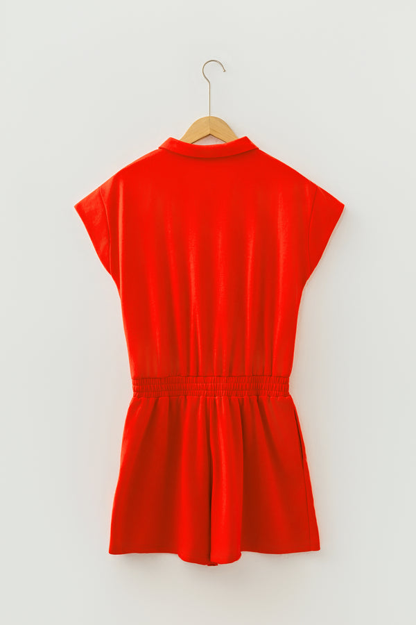 Half Zip Polo Elastic Waist Romper Women UK