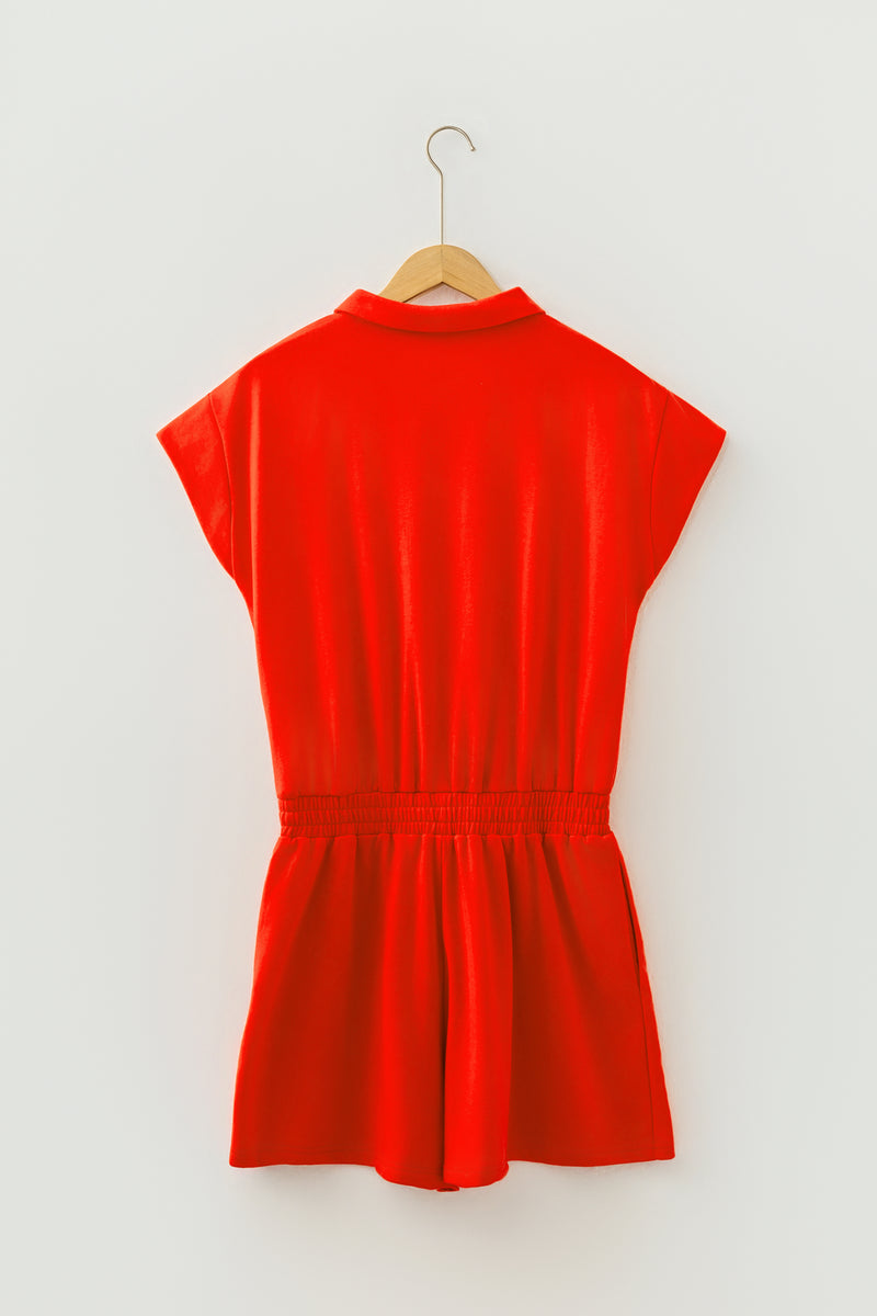 Half Zip Polo Elastic Waist Romper Women UK