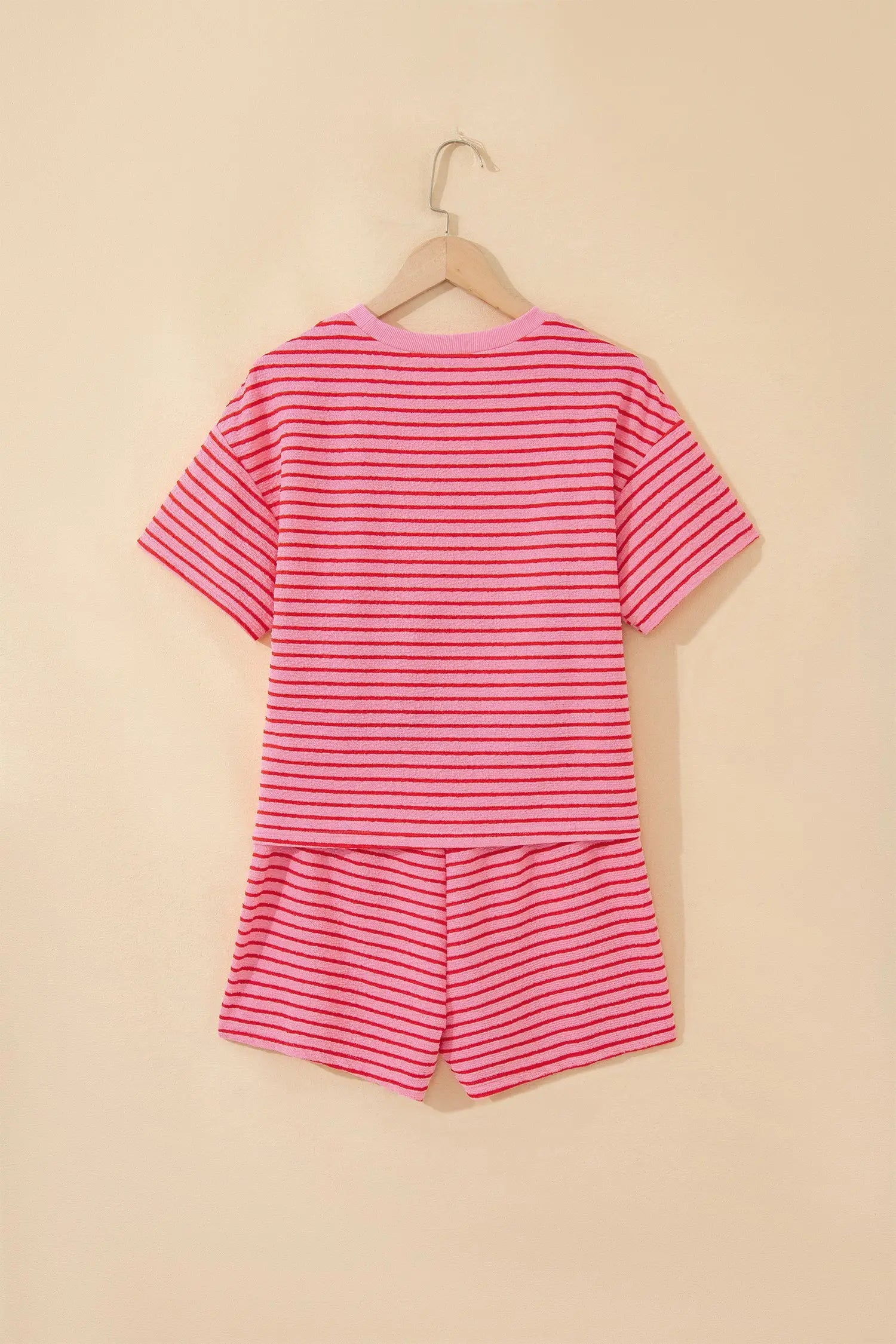 Rose stripe side split knit tee & drawstring shorts co-ord set outfit sets