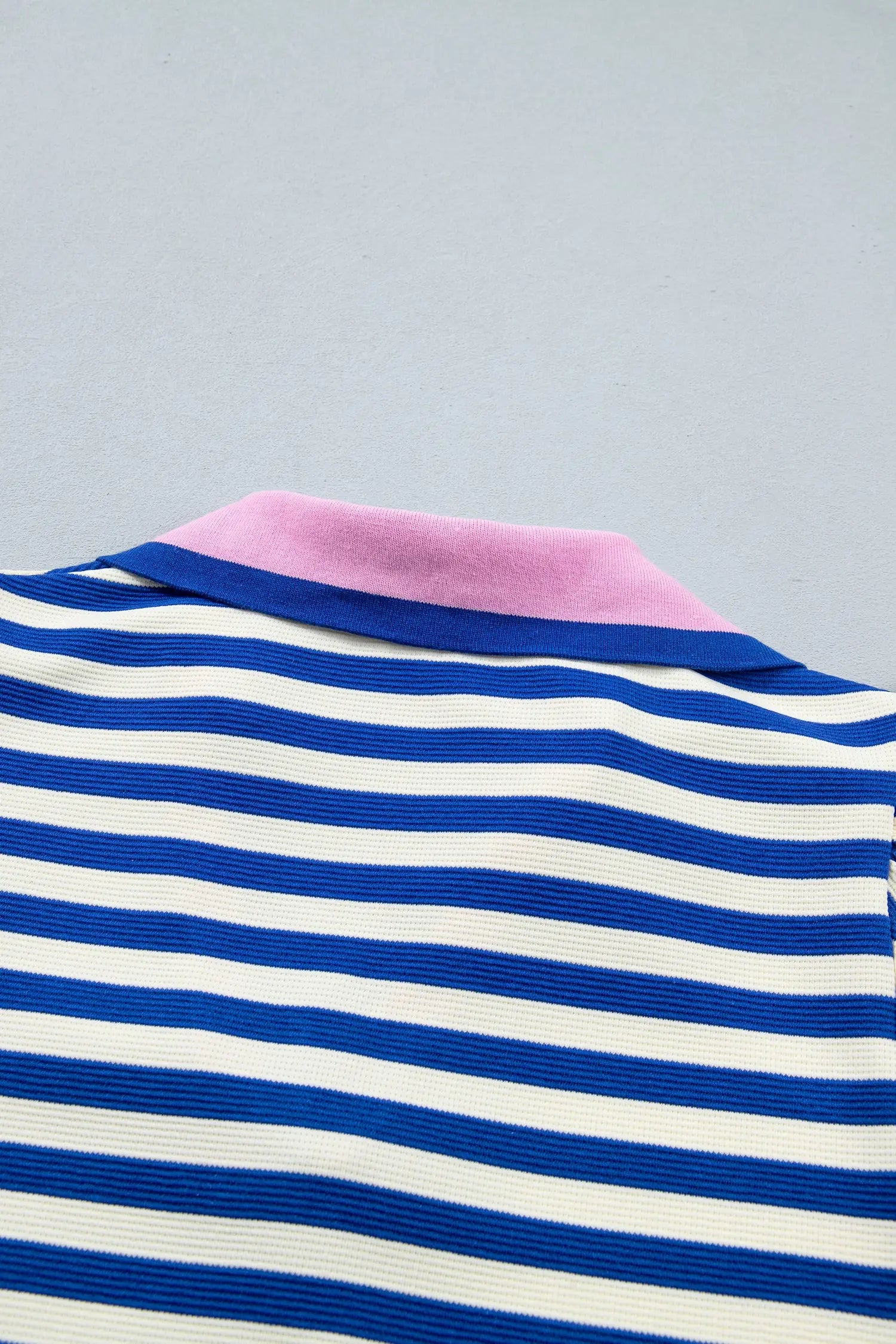 Stripe Contrast Trim Polo Collar Ruffled Short Sleeve Blouse