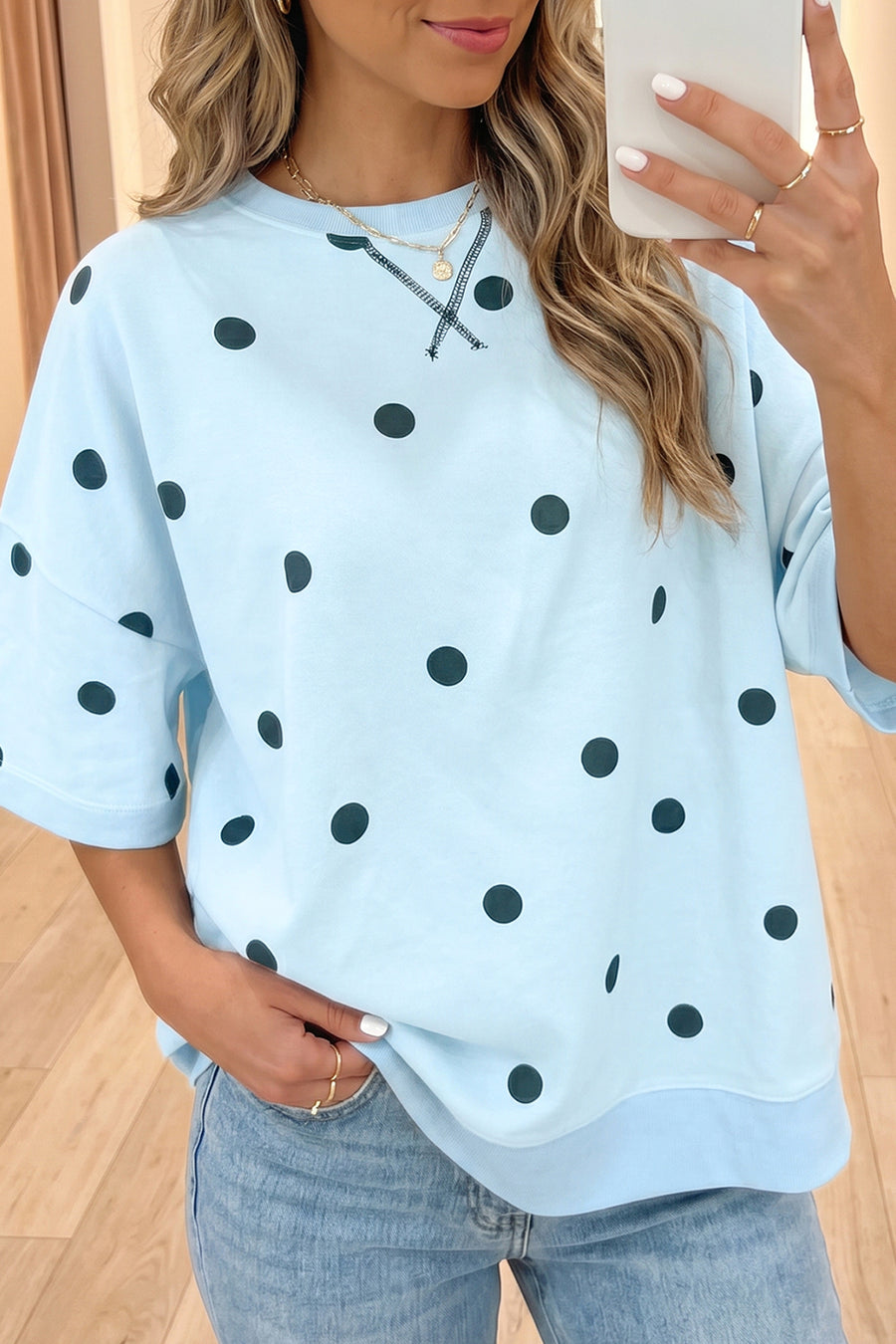 Polka Dot Crossed Seam Detail Oversized Tee Women UK