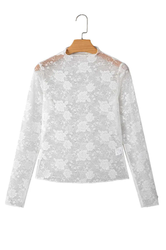 Sheer floral lace top - flirty style | lightweight slim fit