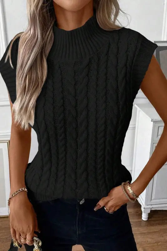 Cable knit high neck sweater vest | fashionfitz women’s wear