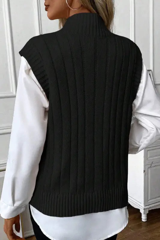 Cable knit high neck sweater vest | fashionfitz women’s wear