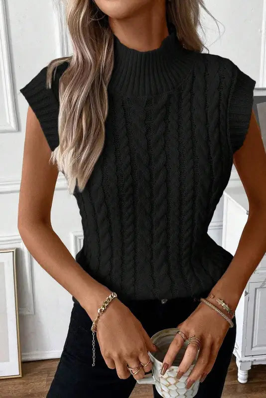 Cable knit high neck sweater vest | fashionfitz women’s wear