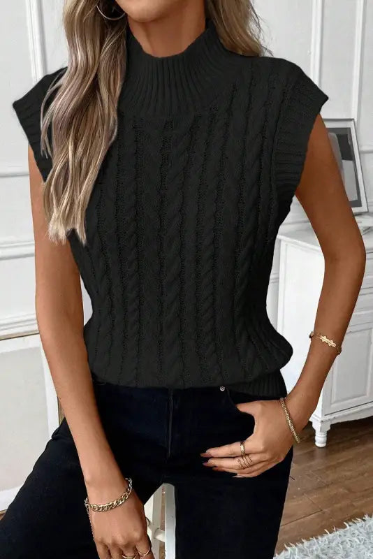 Cable knit high neck sweater vest | fashionfitz women’s wear