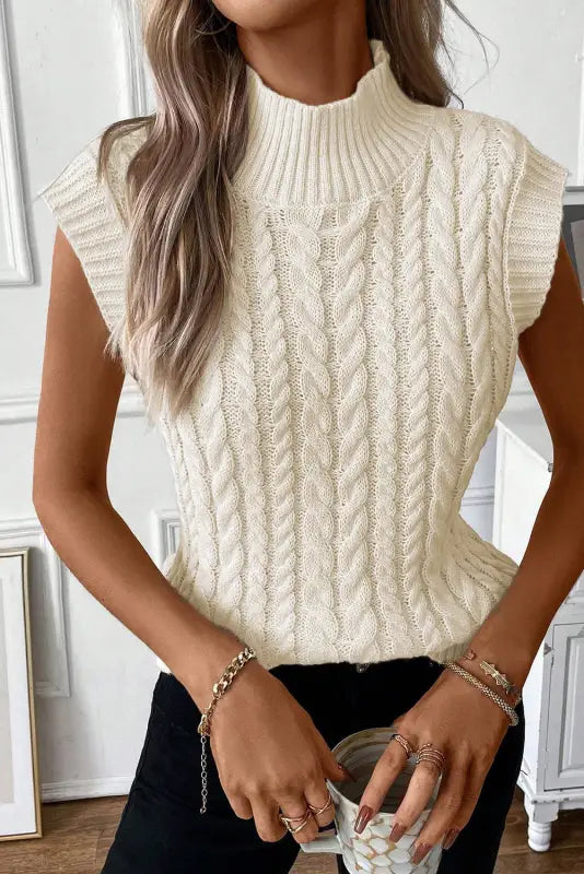 Cable knit high neck sweater vest | fashionfitz women’s wear