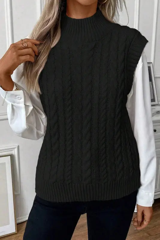 Cable knit high neck sweater vest | fashionfitz women’s wear