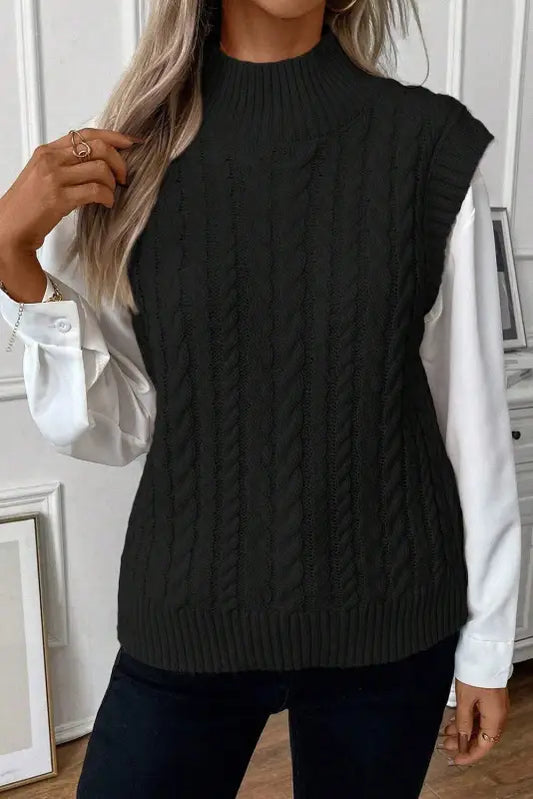 Cable knit high neck sweater vest | fashionfitz women’s wear