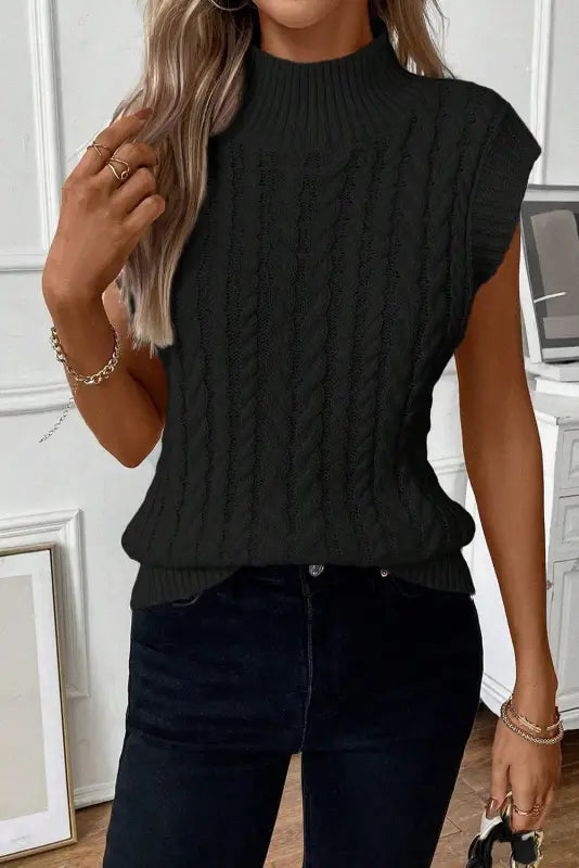 Cable knit high neck sweater vest | fashionfitz women’s wear