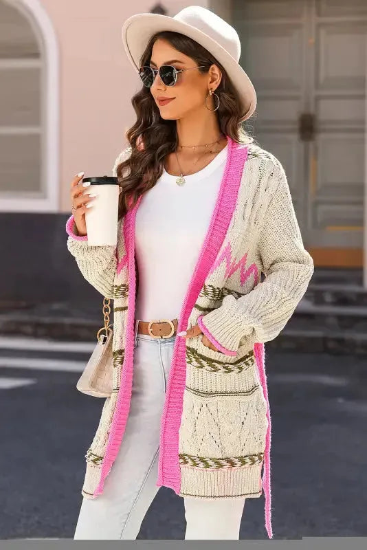 Cable Knit Open Front Duster Cardigan - Fashionfitz