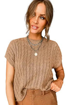 Cable Knit Short Sleeve Sweater - Fashionfitz