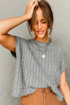 Cable Knit Short Sleeve Sweater - Fashionfitz