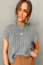 Cable Knit Short Sleeve Sweater - Fashionfitz