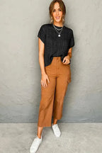 Cable Knit Short Sleeve Sweater - Fashionfitz