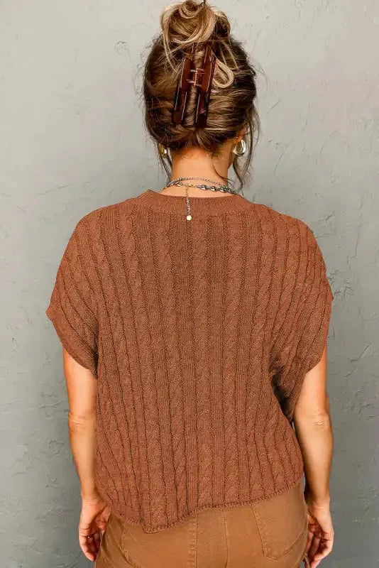 Cable Knit Short Sleeve Sweater - Fashionfitz