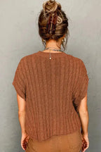 Cable Knit Short Sleeve Sweater - Fashionfitz