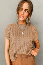 Cable Knit Short Sleeve Sweater - Fashionfitz