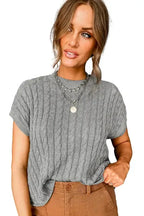 Cable Knit Short Sleeve Sweater - Fashionfitz