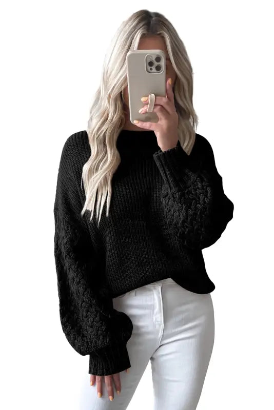 Cable knit sleeve drop shoulder sweater by fashionfitz