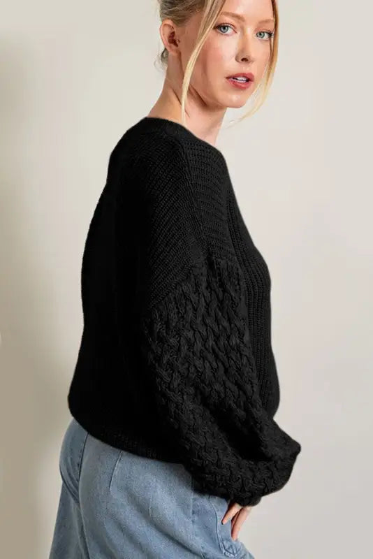 Cable knit sleeve drop shoulder sweater by fashionfitz