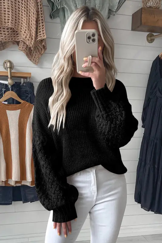 Cable knit sleeve drop shoulder sweater by fashionfitz