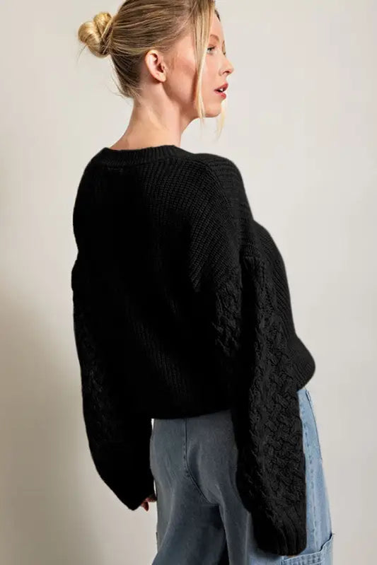 Cable knit sleeve drop shoulder sweater by fashionfitz