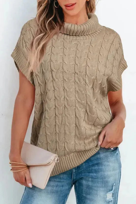 Cable Knit Turtleneck Batwing Sleeve Sweater - Fashionfitz
