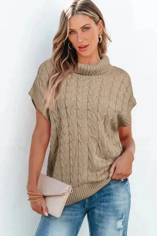 Cable Knit Turtleneck Batwing Sleeve Sweater - Fashionfitz