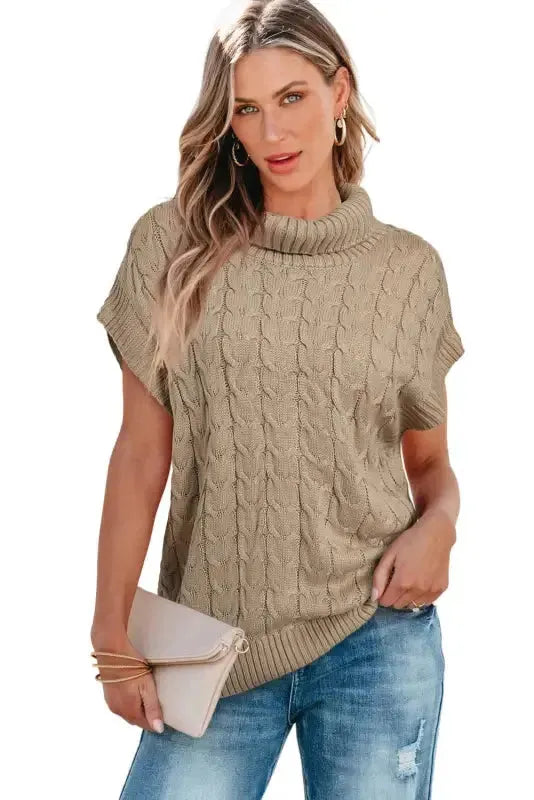 Cable Knit Turtleneck Batwing Sleeve Sweater - Fashionfitz